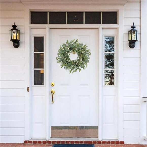 20in Artificial Eucalyptus Wreath for Front Door Fall Wreath Green Leaf Wreath - Picture 5 of 7